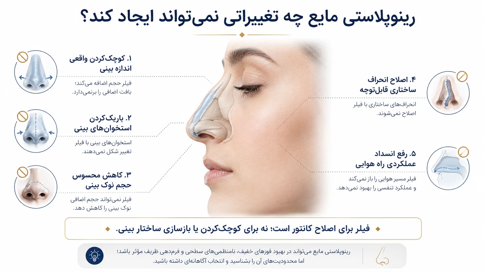 رینوپلاستی مایع چه تغییراتی نمی‌تواند ایجاد کند
