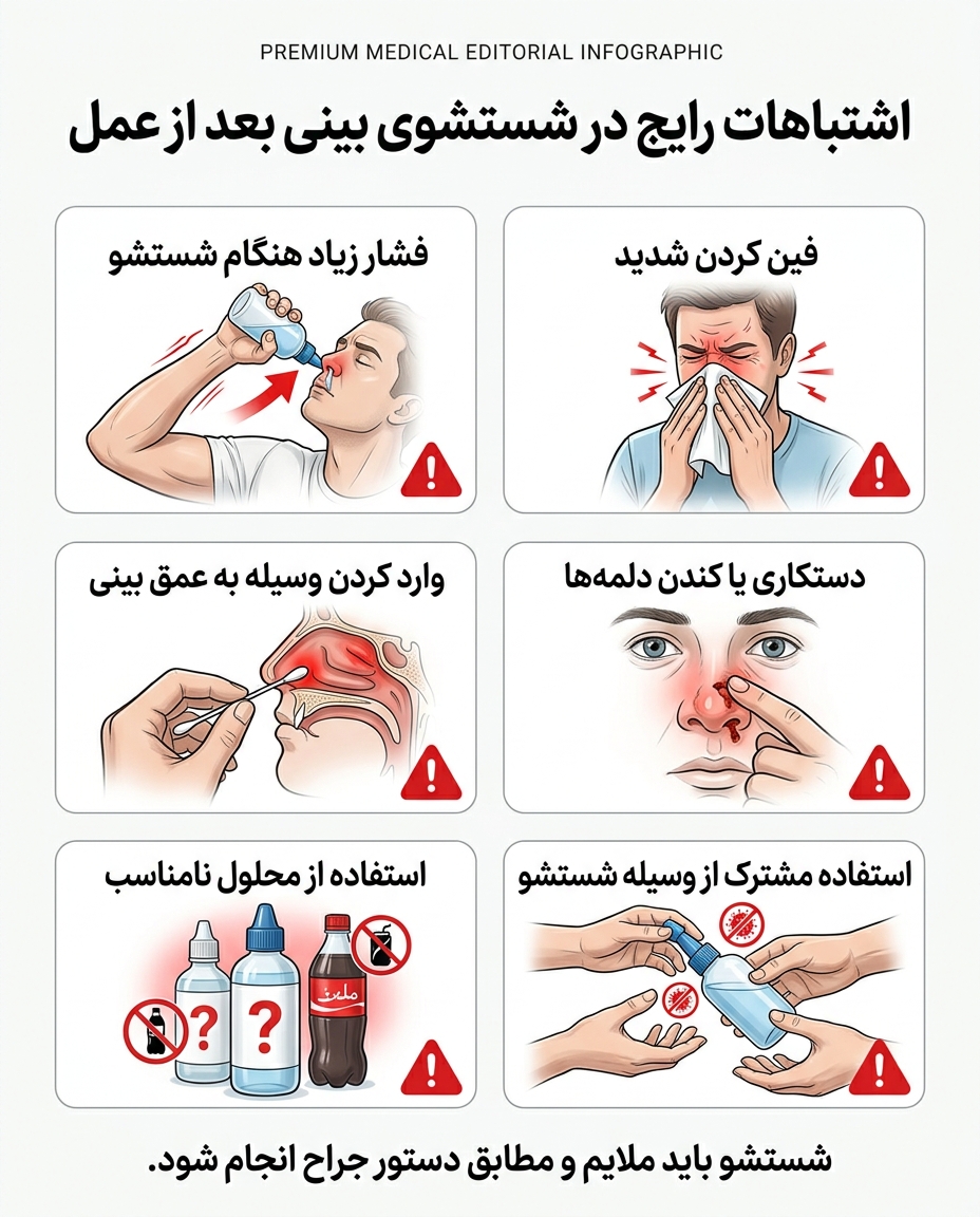 اینفوگرافیک نمای کلی شستشوی بینی بعد از عمل