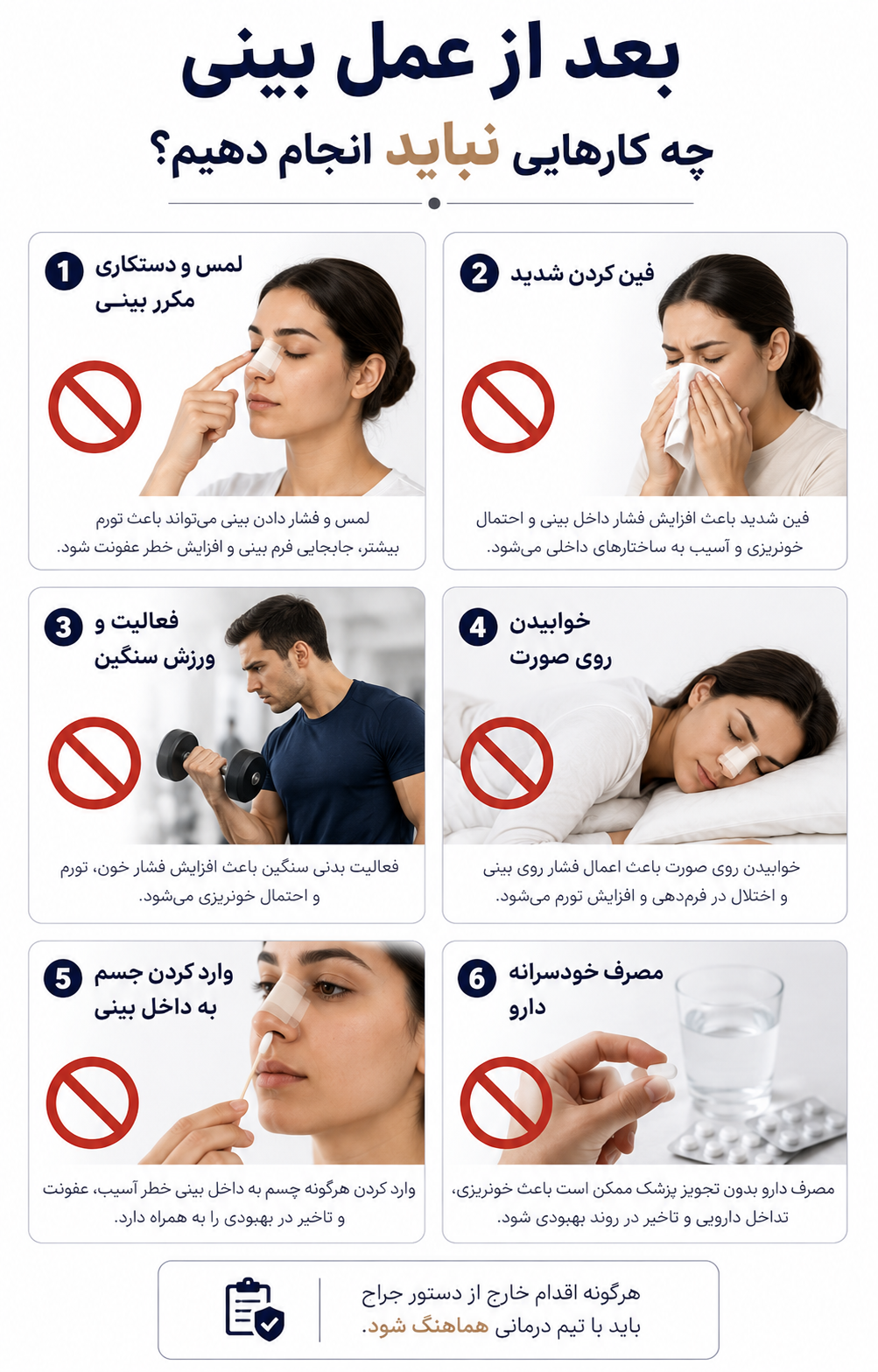 اینفوگرافیک تغذیه و هیدراتاسیون بعد از عمل بینی