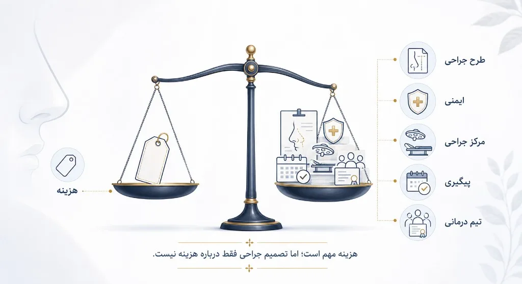 هزینه در برابر عوامل تصمیم‌گیری جراحی بینی